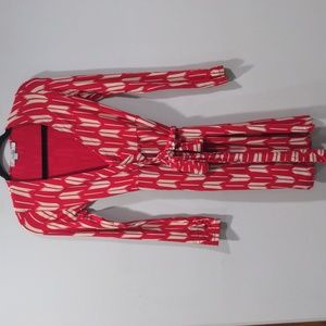 Boden Jersey Knit Wrap Dress Red/Cream 4 LONG Henrietta Cherry Arrow Printed